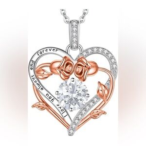 Lomantise Silver and Rose Gold Heart Necklace with Crystals